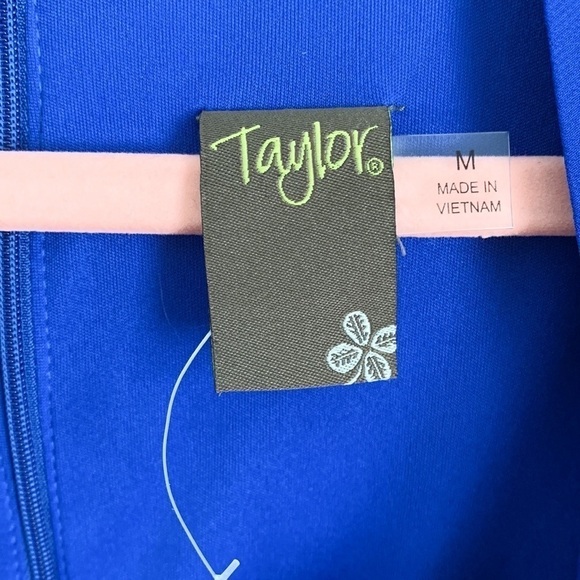 Taylor Royal Blue Azure Chiffon V neck High Low Midi Dress Medium - Picture 15 of 16